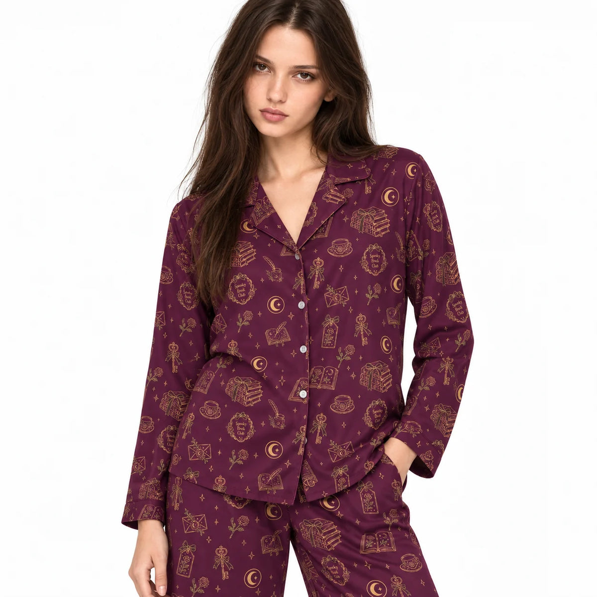 [WOM-LAR] Pijama Clau dama manga larga + pantalón, frente
